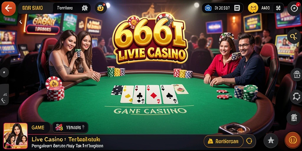 Tampilan gameplay 666I dengan dealer langsung dan lingkungan kasino yang realistis.