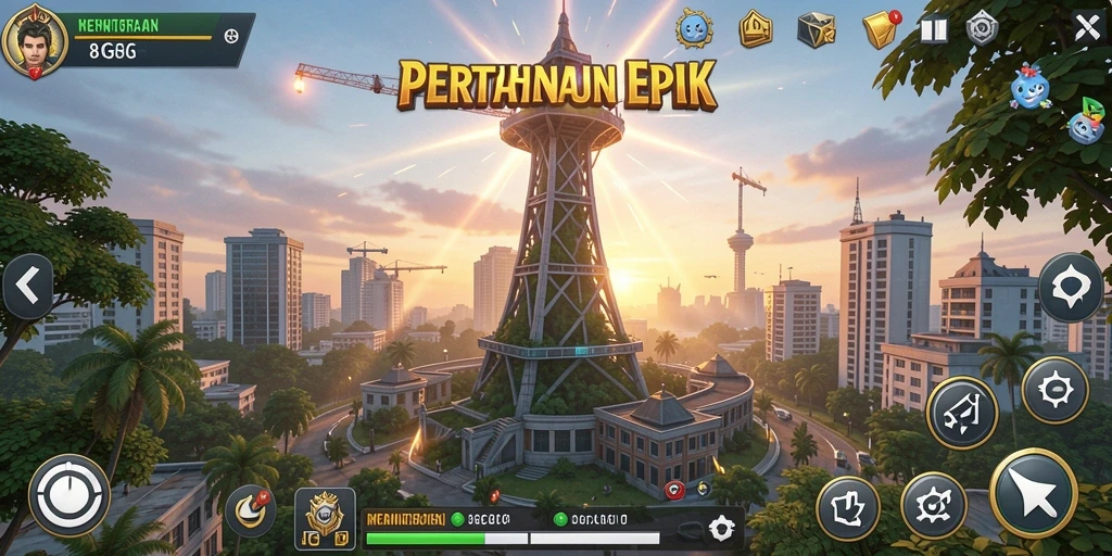 Menampilkan gameplay mendebarkan dari game Tower Defense 8G8G.