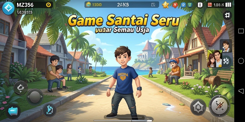 Tampilan gameplay MZ356 yang ceria dan penuh warna.