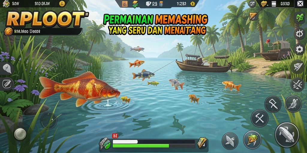 Screenshot gameplay RPLOOT dengan suasana memancing yang indah.
