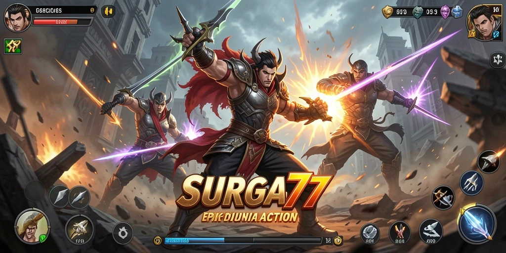 Screenshot gameplay SURGA77 yang menampilkan pertarungan seru.