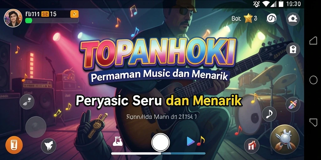 Tangkapan layar gameplay TOPANHOKI yang penuh aktivitas musik.