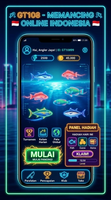 Screenshot aplikasi menunjukkan berbagai kategori yang tersedia di gt108.